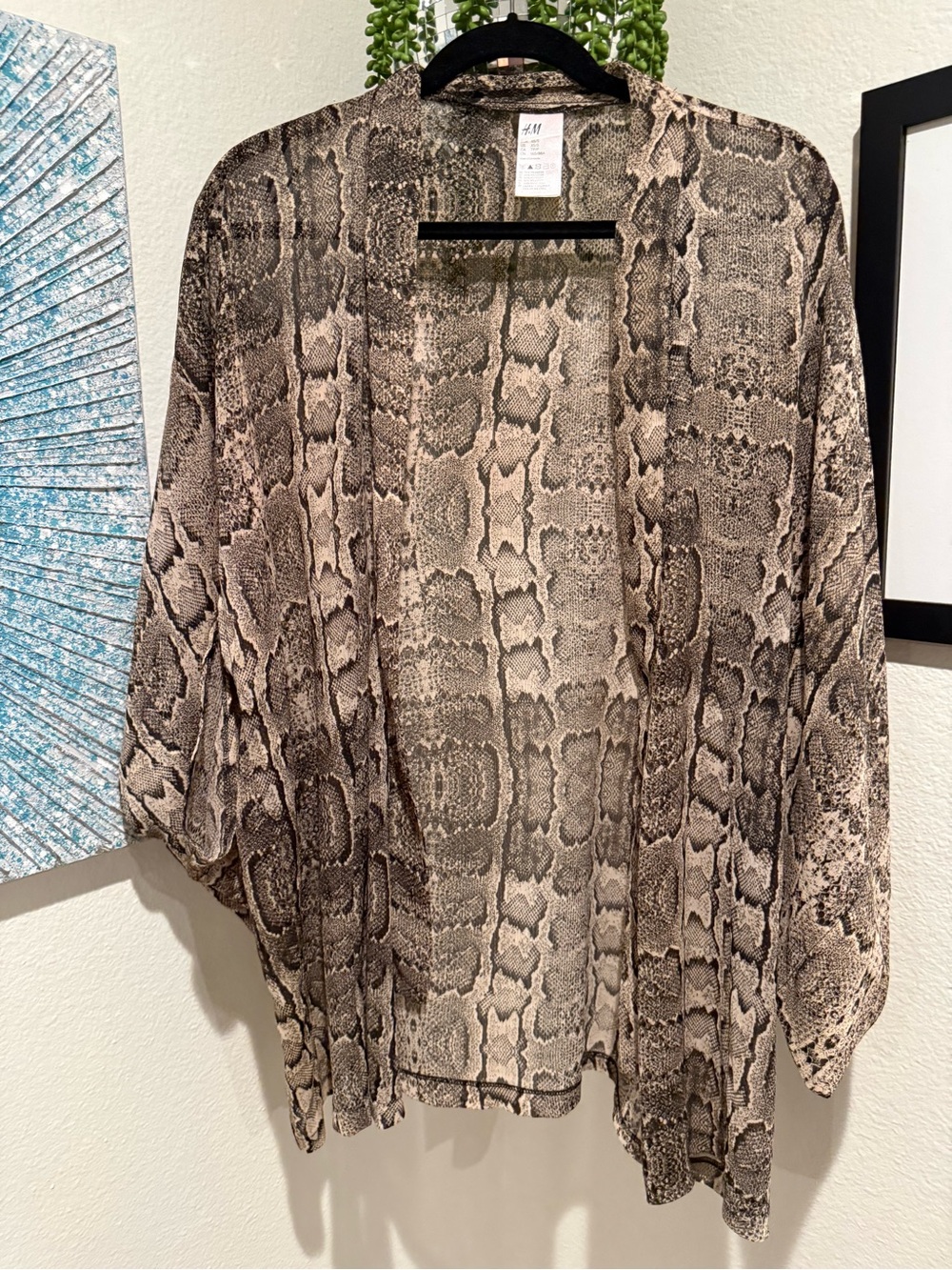 H&M Taupe and Black Snake-Print Kimono